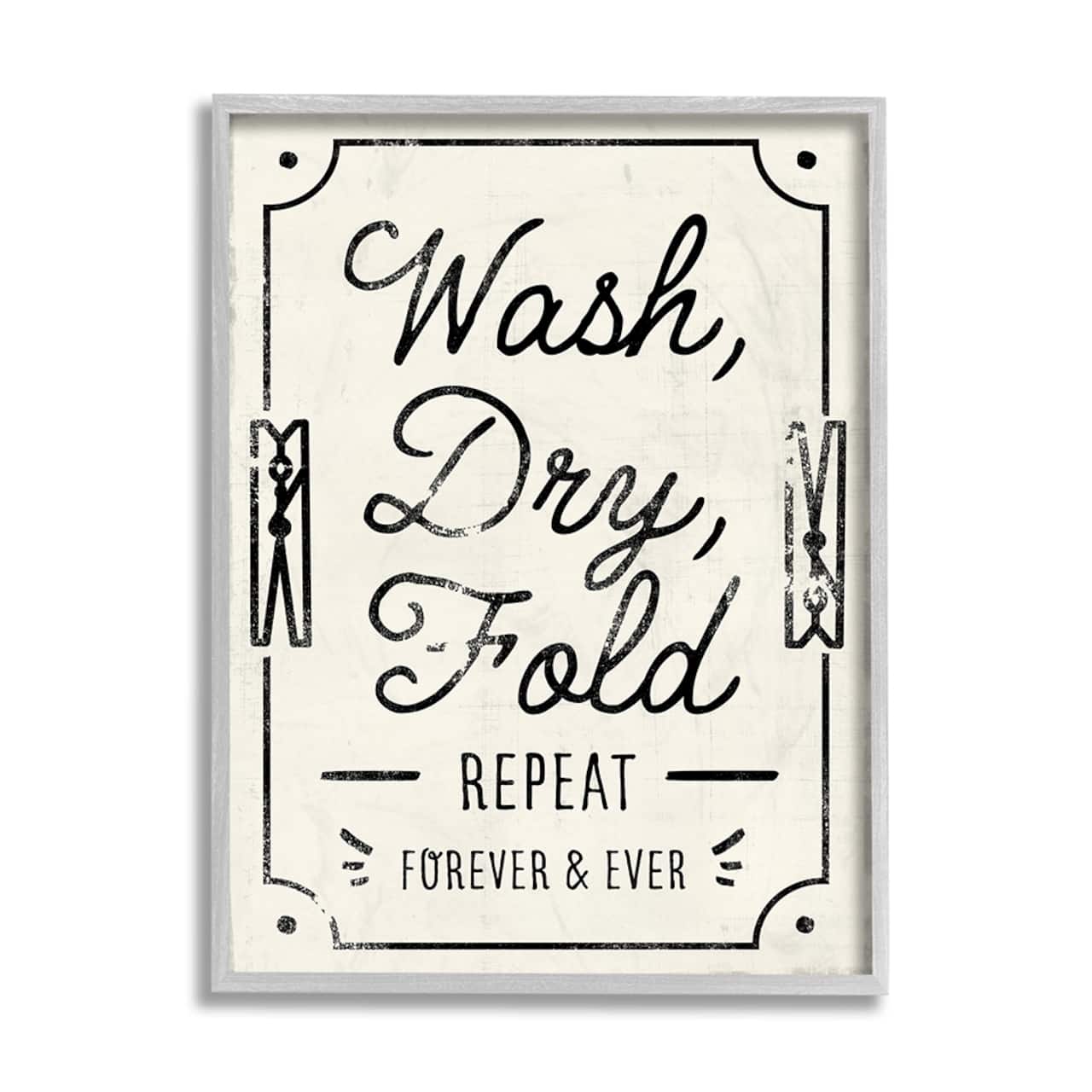 Stupell Industries Charming Retro Laundry Wash Dry Fold Repeat Framed Wall Art